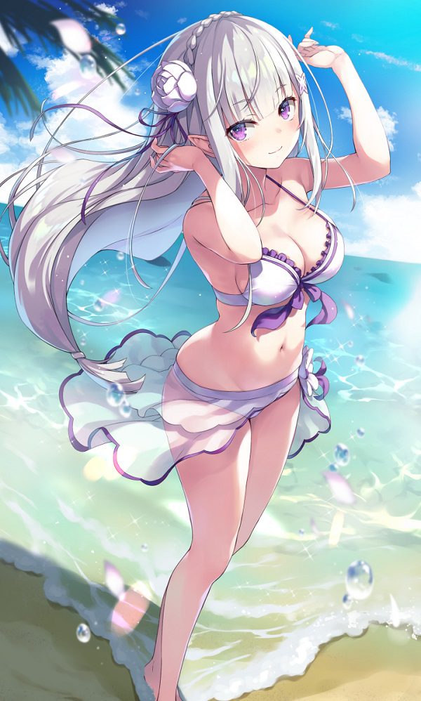 Hình anime girl với mũ rộng vành và bikini họa tiết