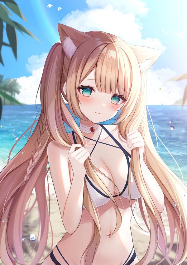 Ảnh anime bikini sexy nổi bật giữa background biển xanh