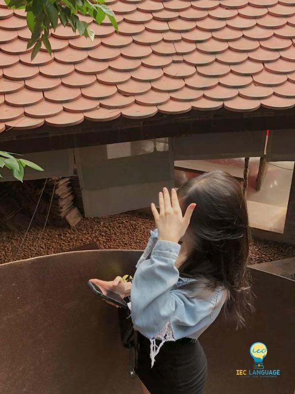 Bức tranh gái xinh che mặt góc nghiêng