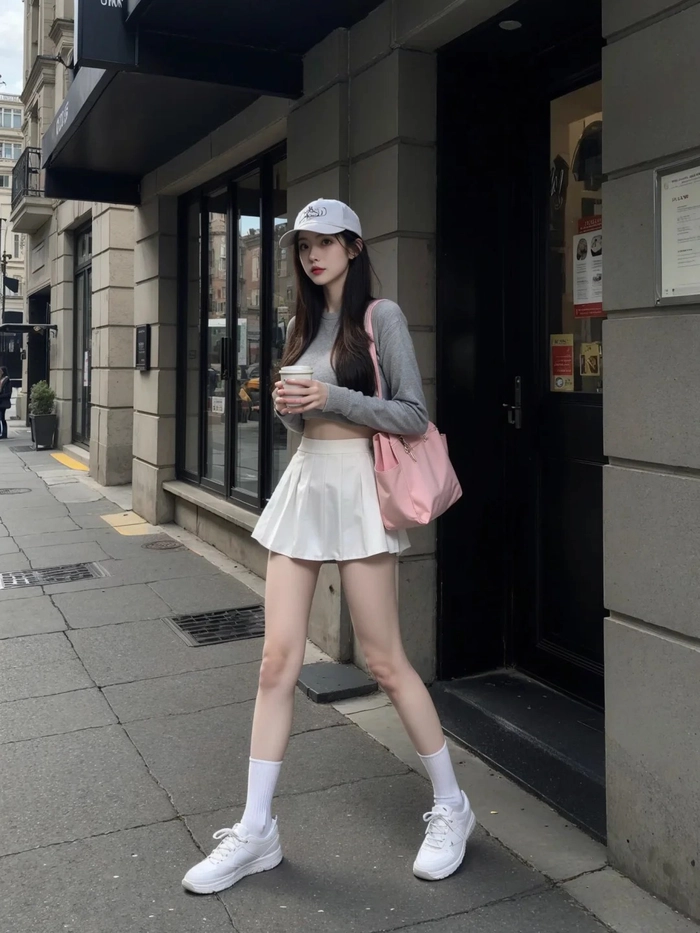 Váy trắng ngắn nổi bật giữa phố đêm