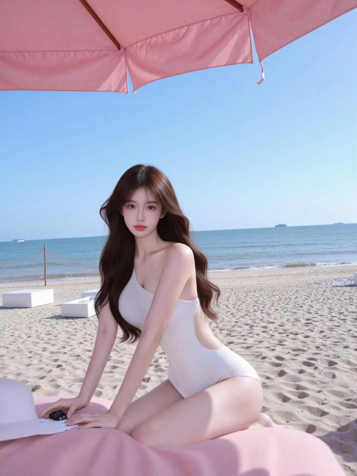 Ảnh gái xinh Trung Quốc diện bikini khoe body bốc lửa bên bờ biển xanh